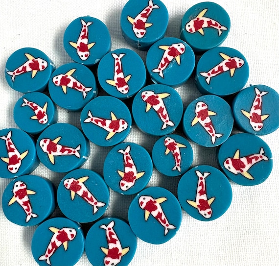 20 KOI FISH Fimo Disc Beads - 13mm
