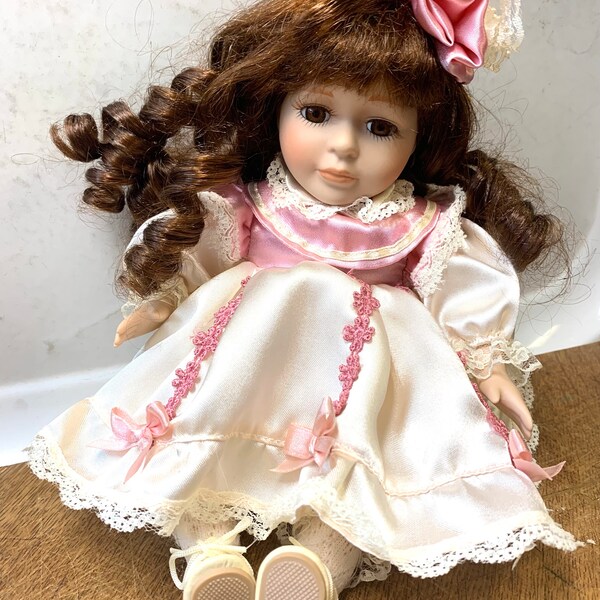 Vintage Porcelain Doll  - Shelf Sitter Brunette