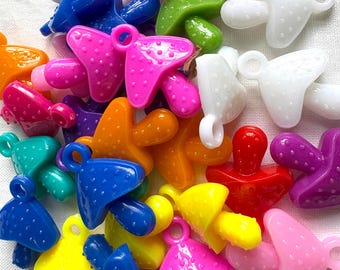 50 Mushroom Plastic Charms Assorted Colors