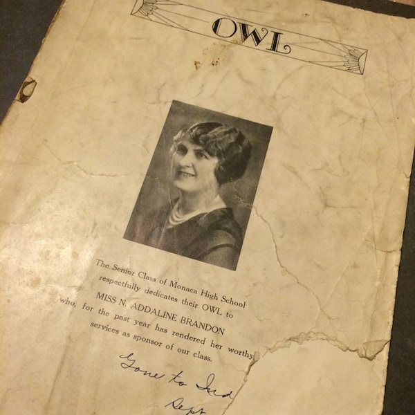 1930 Monaca PA High School "The Owl" Antique Class Senior Yearbook