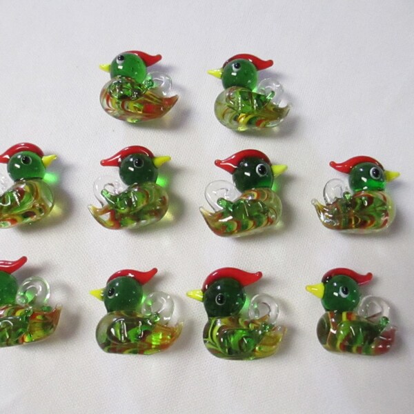 MALLARD DUCK lot of 10 Glass Lampwork Mini Charms Pendants WHOLESALE