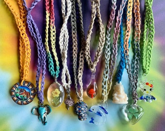 10 WHOLESALE HEMP NECKLACES Handmade Assorted Colors Pendants Charms - Resale, Festivals, Headshops, Boutiques, Hippie, Boho, Raver, Kandi