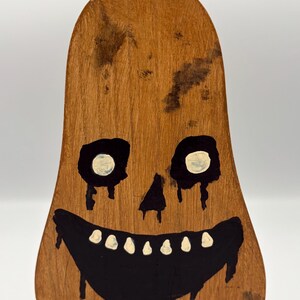 Wooden Possessed Glow in the Dark Pumpkin Hand Painted Shelf Sitter