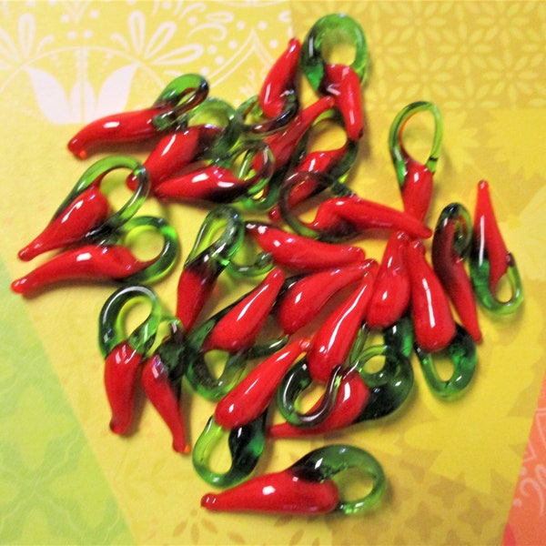Flawed Grade B - 25 Small RED CHILI PEPPERS Chiles Pendants  Glass Lampwork Charms