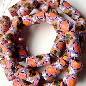 25 Fimo Clay Tube Beads - Mushroom and  Flowers