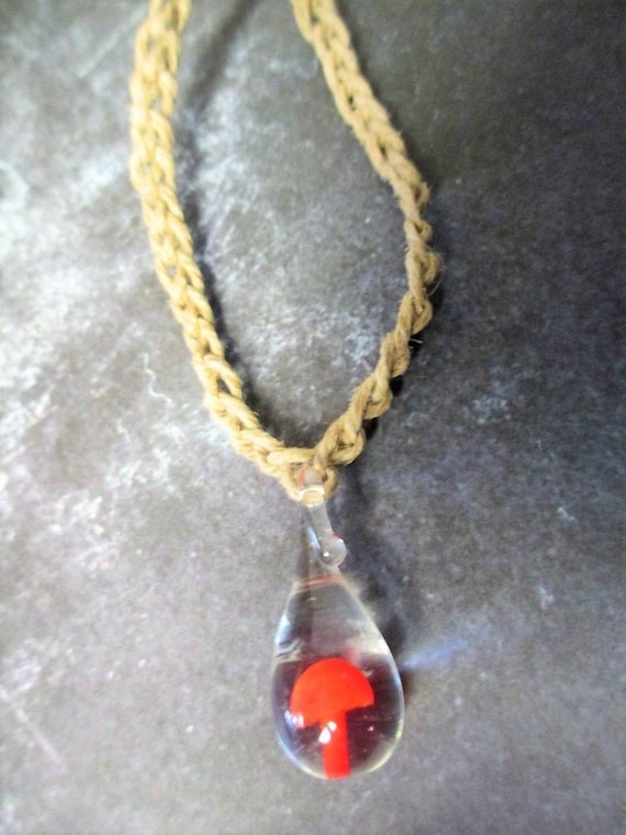 New Hand Crafted Hemp Necklace with "Hand Blown"  Red and Black Glass Pendant 