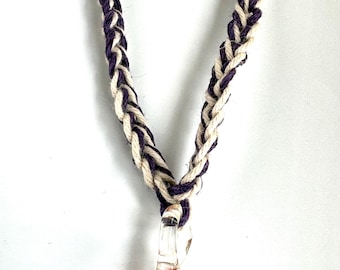 Mushroom Red Lampwork Hemp Necklace - Purple and Beige Cord