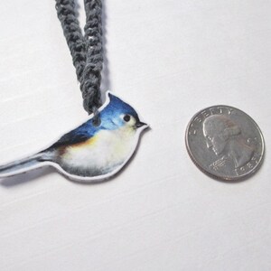 BLUE FINCH BIRD Gray Handmade Hemp Necklace Illustrated Plastic image 3