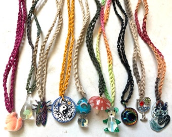 10 WHOLESALE HEMP NECKLACES Handmade lot of Assorted Colors Pendants Charms - Resale, Festivals, Headshops, Boutiques