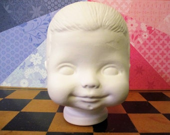 Vintage Unpainted Doll Head Boy Ceramic