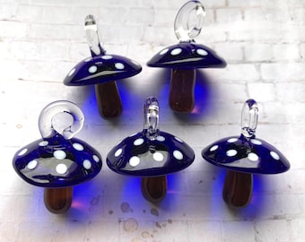 5 GLASS MUSHROOM Jumbo Pendants Dark Blue and Brown
