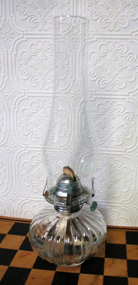 Vintage Glass Oil Lamp Clear Glass Kerosene Oil Lamp Etsy