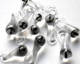 10 Mushroom Glass Charms  - Black 3/4”