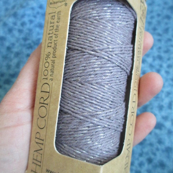 HEMP TWINE Sweet Dreams Grayish Purple Metallic Silver Glitter Cord - 1mm, 205ft, 20lb, for Crafts Jewelry Necklaces