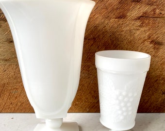 2 Vintage White Glass Vases