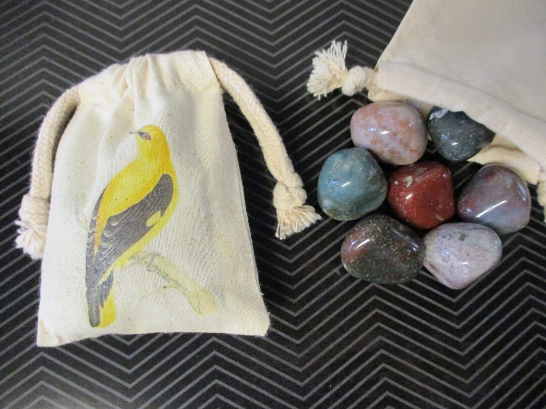 Mini Rock Collection MINI ROCK COLLECTION Songbird Bird Printed Bag With Tumbled Jasper ...