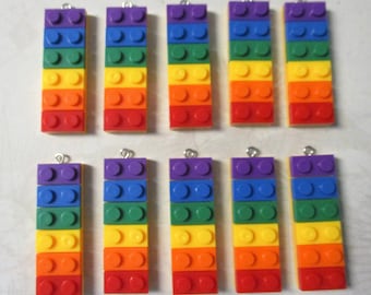 10 Building Block Pendants - Plastic 2 inch , Rainbow