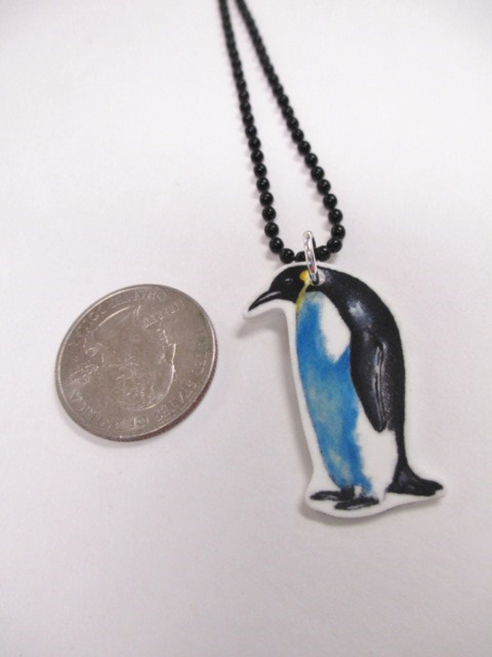 PENGUIN Pendant Charm Necklace Black Metal Ball Chain Etsy