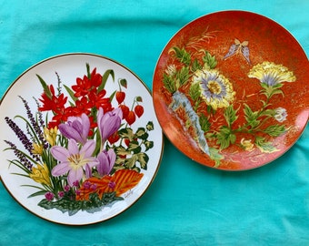 Set of 2 Vintage Decorator Plates - "Empress Gold" by Anna Perenna and "Flowers of November" Franklin Porcelain