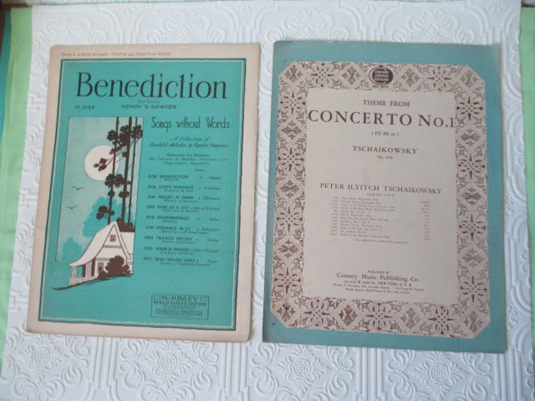 Set of Antique Sheet Music Distressed and Aged Colorful Covers 1926