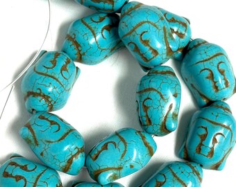 Buddha Beads 13 Jumbo Thick Howlite Magnesite Carved  -  29mm