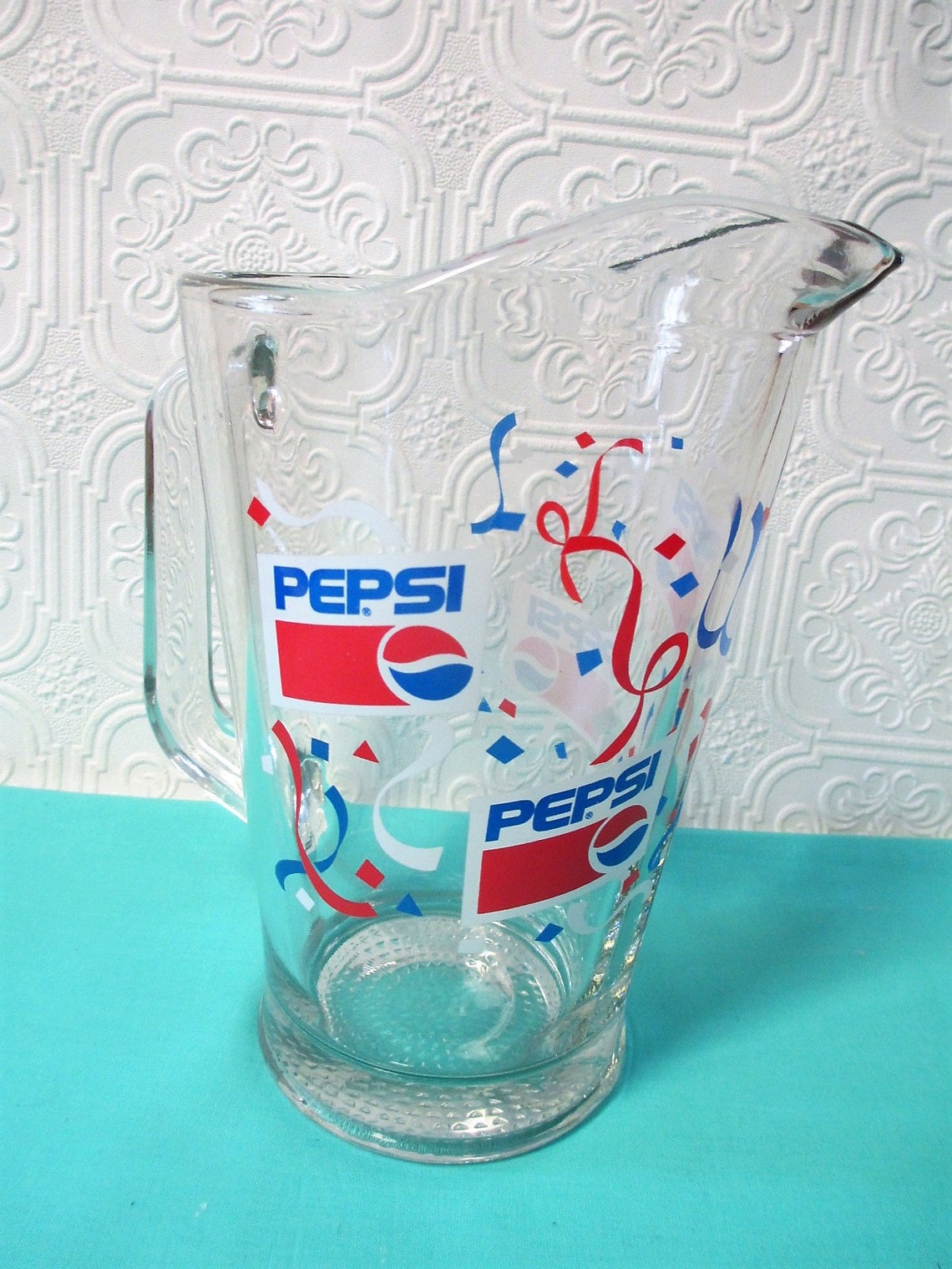 Vintage Pitcher PEPSI Cola Heavy Glass Confetti Red White Blue Etsy