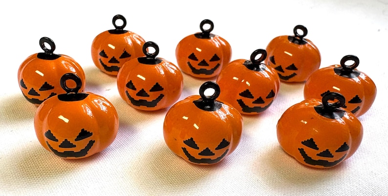 10 Halloween Pumpkin Bell Pendants image 1