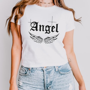 Angel Tee for Women, Angel Wings Shirt, Cute Angel Top, Heavenly Graphic Tee, Girls Angel T-Shirt, Soft Angel Wings Outfit, Angel Fashion