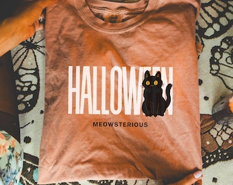 Halloween Cat Shirt – Spooky Black Cat Tee, Cute Feline Graphic, Fall Autumn Shirt, Cat Lover Gift, Witchy Cat Apparel, Comfort Colors Shirt