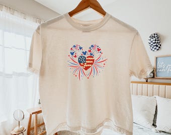 America 250 Boxy Tee, Patriotic Disney Inspired Crop Shirt, USA Fireworks Graphic Tee, 4th of July Heart Shirt, Comfort Colors Boxy Tee
