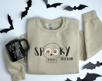 Spooky Season Skeleton Sweatshirt & Hoodie, Cute Skull Halloween Pullover, Cozy Fall Graphic Hoodie, Gothic Skeleton Shirt for Unisex