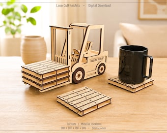Forklift & Pallet Coaster Laser Cutting Files, Laser Cutting Cdr, Dxf, Pdf, Svg Files