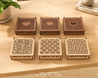 6 archivos de corte láser para cajas de regalo decorativas (CD-R, DXF, PDF y SVG)