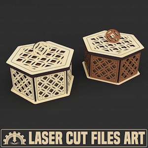 Arquivos de corte a laser para caixa hexagonal decorativa, arquivos de corte a laser CDR, DXF, PDF, SVG