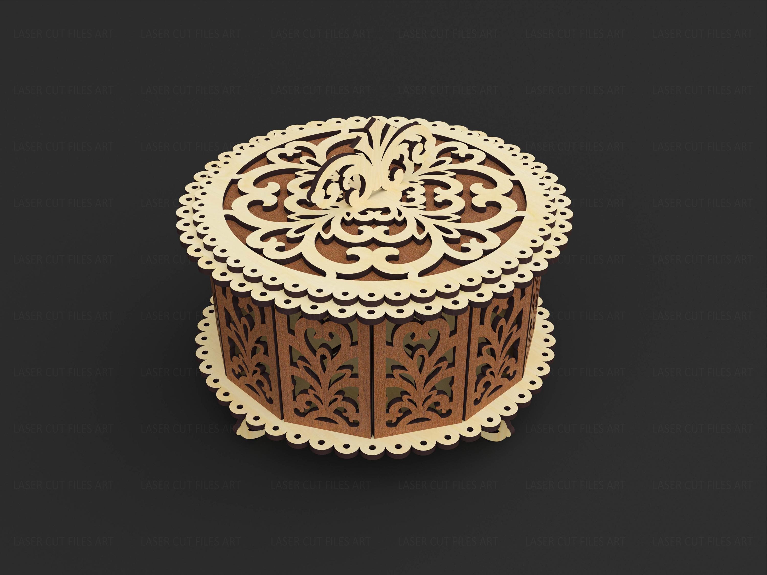 Decorative Round Box Laser Cutting Files, Laser Cutting Cdr, Dxf, Pdf ...