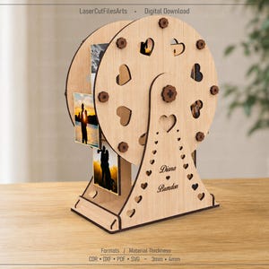 Fichiers de découpe laser pour présentoir photo de grande roue, fichiers CDR, DXF, PDF et SVG