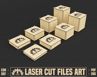 8 Different Size Box Bundle Laser Cutting Files, Laser Cutting Cdr, Dxf, Pdf, Svg Files