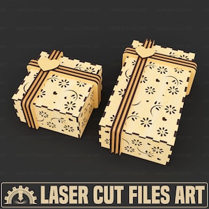 2 Different Size Decorative Gift Box Laser Cut Files, Laser Cutting Cdr, Dxf, Pdf, Svg Files