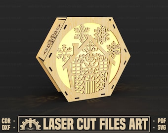 Decorative Hexagon Lamp Laser Cutting Files, Tealight Holder Laser Cutting Cdr, Dxf, Pdf, Svg Files