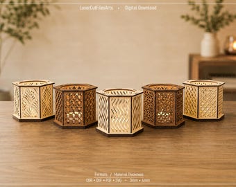 Hexagon Tealight Holder Laser Cutting Files, Laser Cutting Cdr, Dxf, Pdf, Svg Files