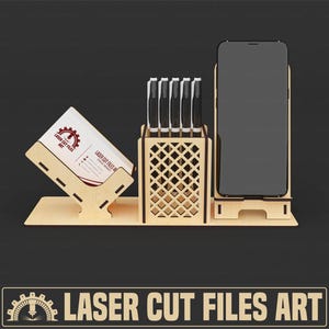 Organizzatore da tavolo per taglio laser, porta biglietti da visita, portapenne, porta telefono, file per taglio laser di CD, DXF, PDF e SVG