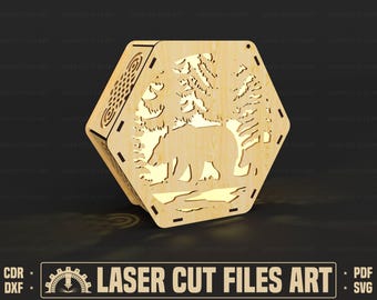 Decorative Hexagon Lamp Laser Cutting Files, Tealight Holder Laser Cutting Cdr, Dxf, Pdf, Svg Files