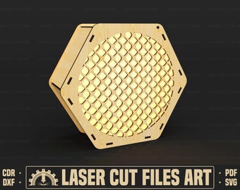 Decorative Hexagon Lamp Laser Cutting Files, Tealight Holder Laser Cutting Cdr, Dxf, Pdf, Svg Files