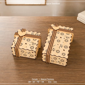 2 Different Size Decorative Gift Box Laser Cut Files, Laser Cutting Cdr, Dxf, Pdf, Svg Files