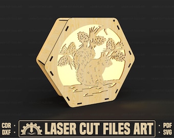 Decorative Hexagon Lamp Laser Cutting Files, Tealight Holder Laser Cutting Cdr, Dxf, Pdf, Svg Files