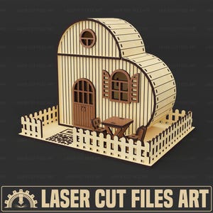 File per taglio laser di salvadanaio a forma di cuore, file per taglio laser di case in miniatura, file CDR, DXF, PDF e SVG