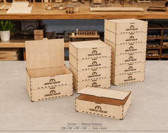 Stackable Lid Box Laser Cutting Files, Stackable Storage Box Laser Cutting Cdr, Dxf, Pdf, Svg Files