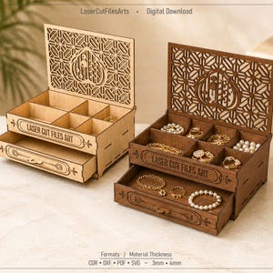 Chest Of Drawers Box Laser Cutting Files, Jewelry Box Laser Cutting Cdr, Dxf, Pdf, Svg Files