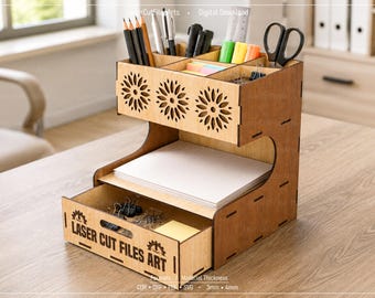 Desktop Organizer With Drawers Laser Cutting Files, Pencil Holder, Laser Cutting Cdr, Dxf, Pdf, Svg Files