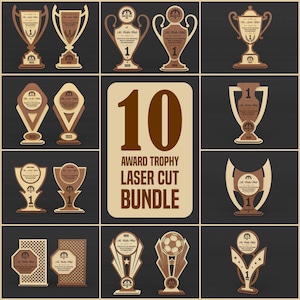 Award Trophy Bundle Laser-Schnittdateien, Laserschnitt-Cdr-, Dxf-, Pdf-, SVG-Dateien